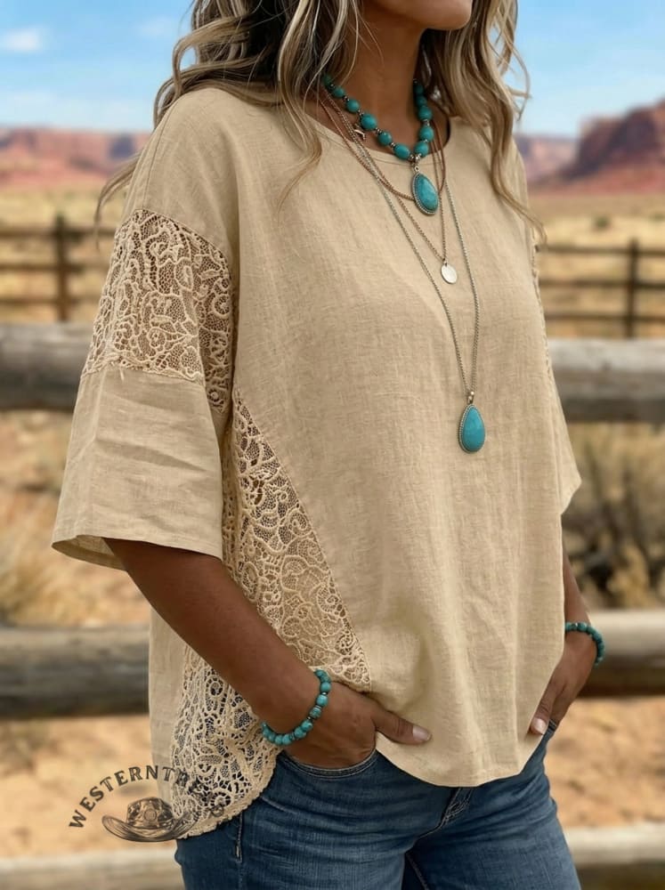 Women's Solid Color Lace Patchwork casual Shirt