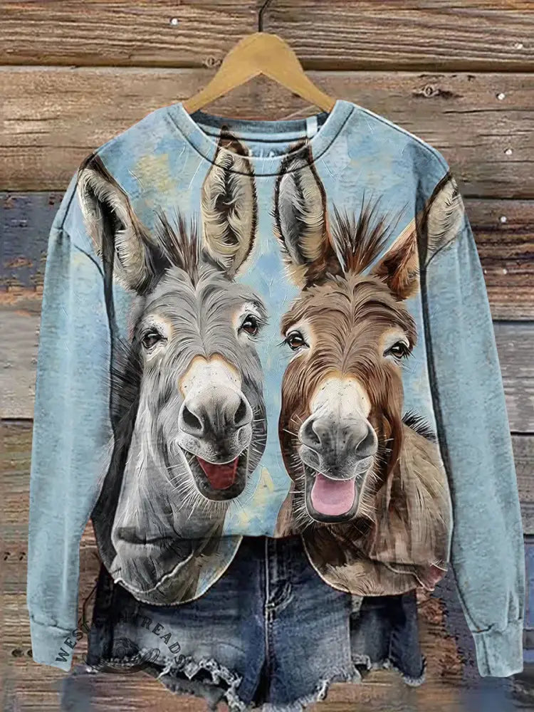 Donkey Art Print Casual Cotton Sweatshirt
