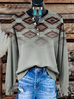 Aztec Art Print Buttoned Cardigan Sweater