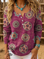 Retro Floral Pattern Print Buttoned Cardigan Sweater