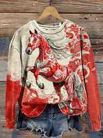 Retro Horse Art Print Casual Sweatshirt
