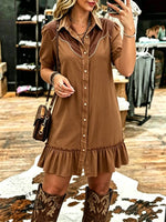 Western Color Block Button Down Shirt Dress