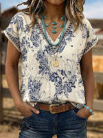 Vintage Art Hollowed Out Lace Patchwork Flowers Shirt