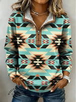 Aztec Pattern Print Casual Half-zip Cotton Sweatshirt