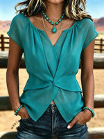 Women's Vintage Pleating Patchwork Chiffon Casual Shirt