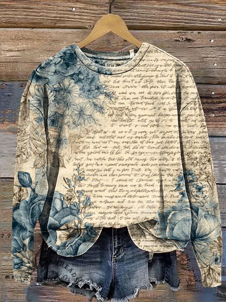 Vintage Flowers Art Prints Casual Cotton Sweatshirt
