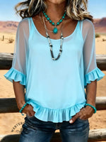 Women's Vintage Patchwork Chiffon Tank Top Two-piece Set Casual Shirt