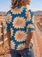 Vintage Art Print Comfortable Summer Fabrics Puff Sleeve Casual Shirt
