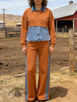 Women's Denim Patchwork Casual Suit