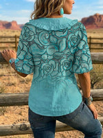 Women's Retro Art Puff Sleeve Casual Shirt
