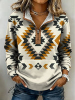 Retro Aztec Print Casual Half-zip Cotton Sweatshirt