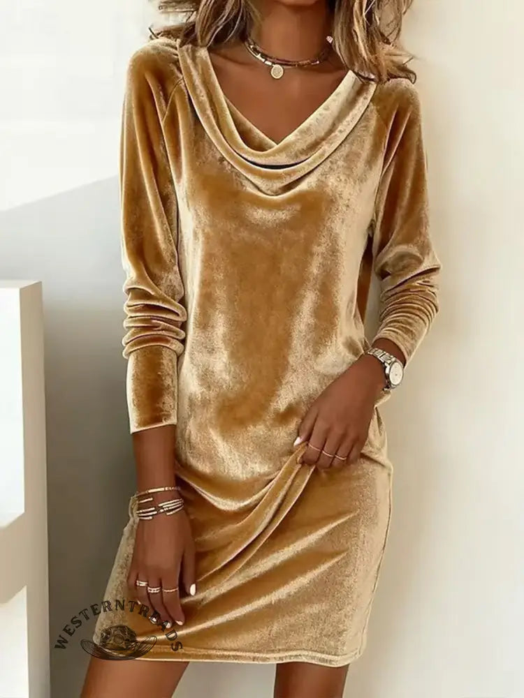 Women's Velvet Long Sleeve Casual Dress