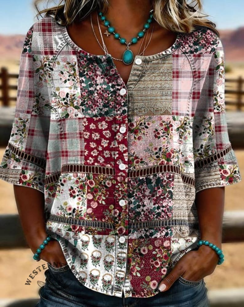 Women's Floral Print Casual Hollow-out Top