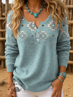 Retro Aztec Art Print Buttoned Cardigan Sweater
