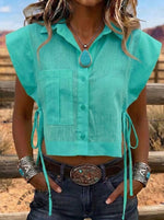 Women's Western Casual Side Tie Button Shirt