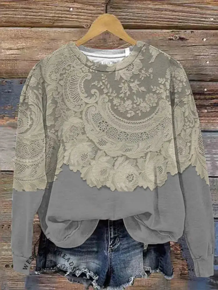 Vintage Flowers Art Print Casual Cotton Sweatshirt