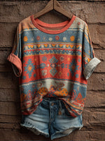 Aztec Print Casual Short Sleeve T-shirt