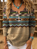 Vintage Aztec Art Print Casual Sweater