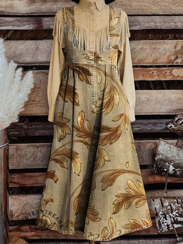 Women's Vintage Art Print Casual Denim Dress