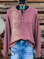 Retro Floral Art Print Buttoned Cardigan Sweater