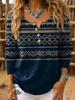 Retro Aztec Gradient Pattern Print Women's Casual Pullover Sweater