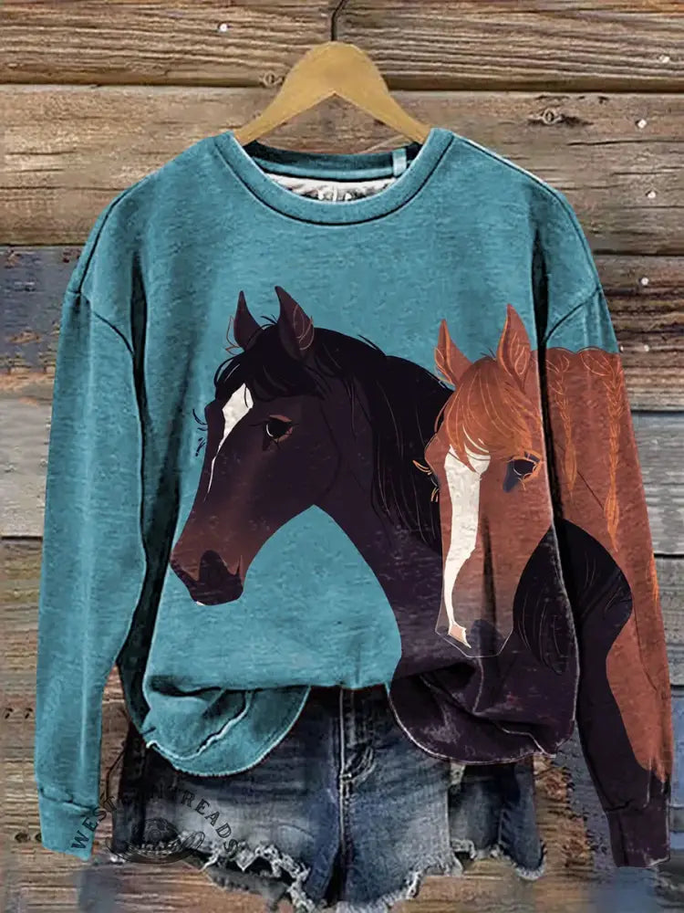 Valentine Horse Art Casual Cotton Sweatshirt