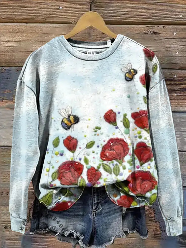 Vintage Print Casual Cotton Sweatshirt