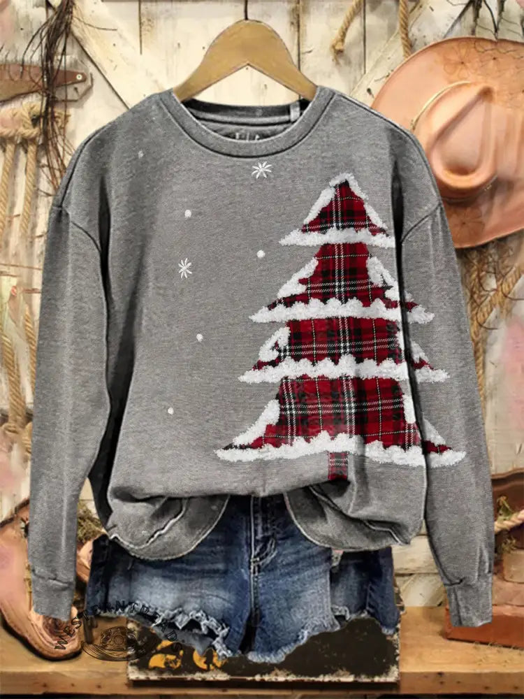 Vintage Christmas Art Print Casual Cotton Sweatshirt