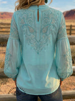 Women's Vintage Paisley Art Print Casual V-Neck Chiffon Shirt
