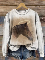 Angel Horse Print Casual Cotton Sweatshirt