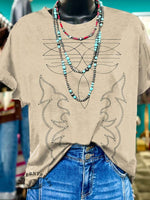 Boot Stitch Western Print Casual T-shirt