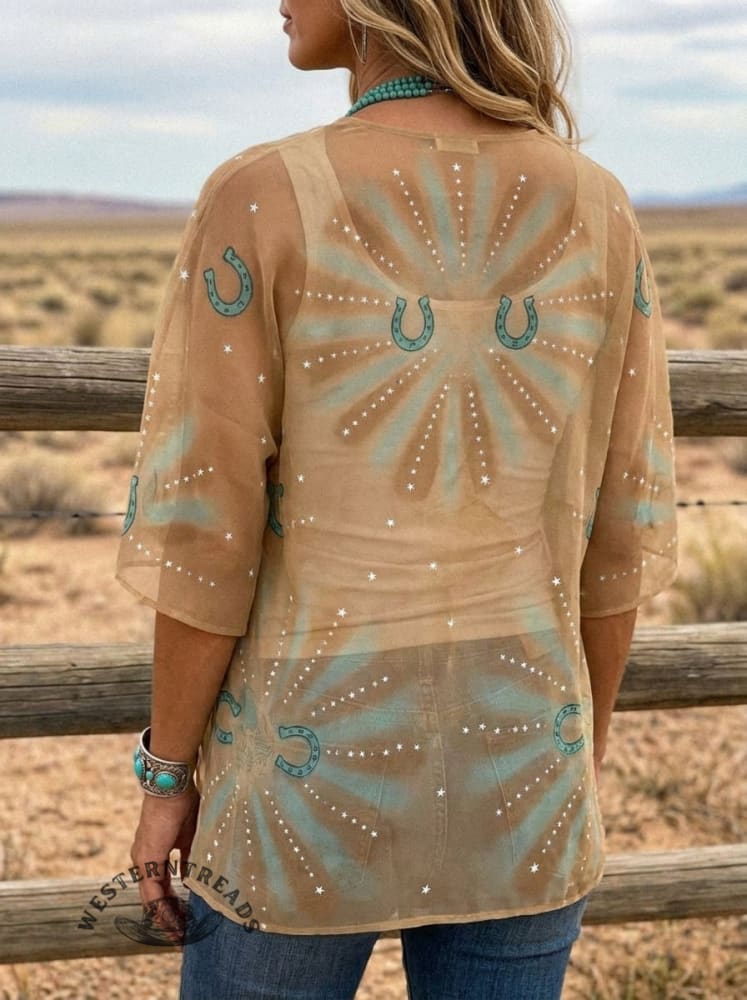 Women's Western Horseshoe Print Summer Shirt