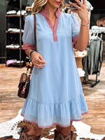 Vintage Art Comfortable Summer Fabrics Patchwork Stripes Casual Dress