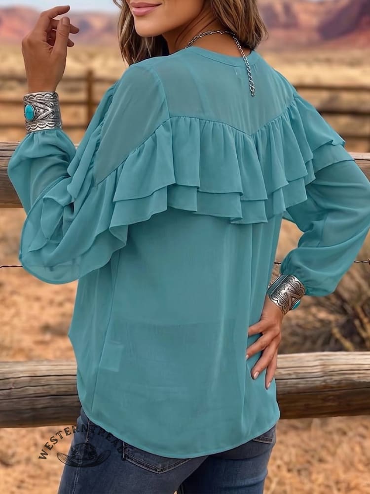 Boho Tie-Neck Chiffon Top