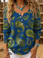 Retro Boho Floral Art Pattern Print Buttoned Cardigan Sweater