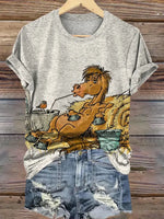 Funny Lazy Horse Art Print T-shirt