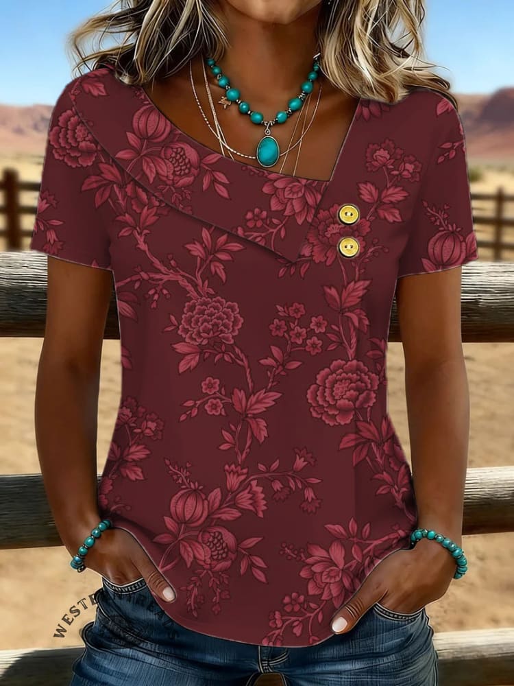 Vintage Art Hollowed Out Lace Patchwork T-Shirt