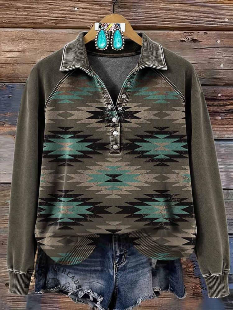Vintage Aztec Art Print Casual Sweatshirt