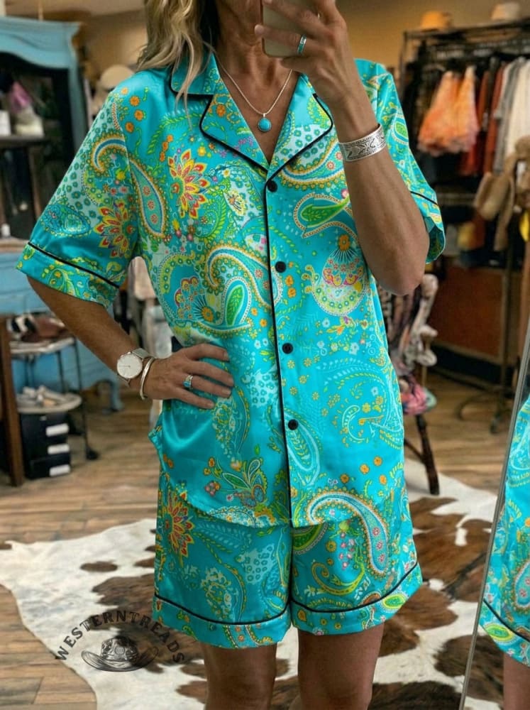 Women's Vintage Paisley Print Casual Pajama Set