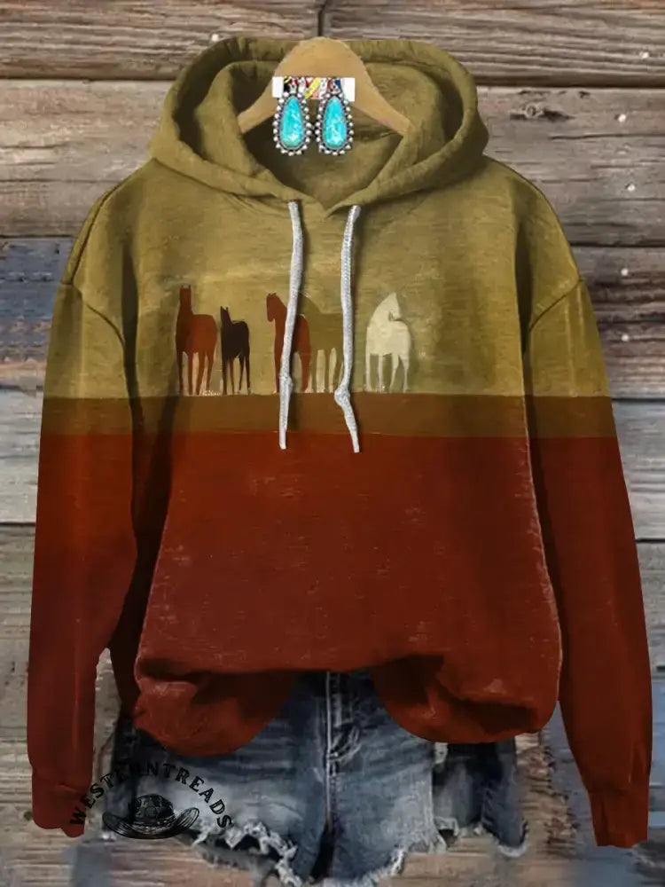 Retro Horse Casual Cotton Sweatshirt