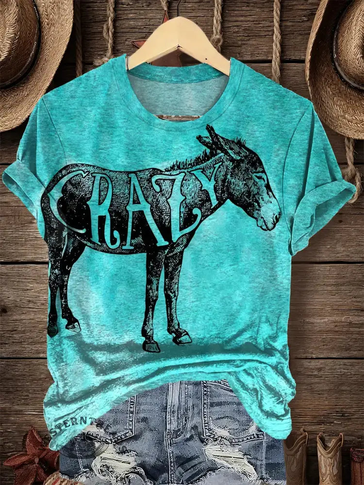 Turquoise Crazy Donkey Art Print T-shirt