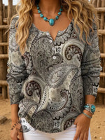 Retro Boho Floral Art Print Buttoned Cardigan Sweater