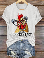 Crazy Chicken Lady Print Casual T-shirt