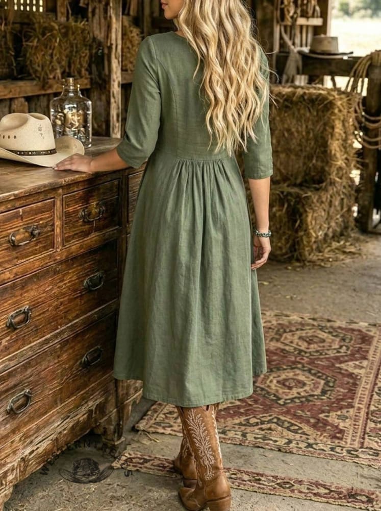 Olive Green Country Cowgirl Dress