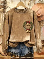 Vintage Christmas Art Print Casual Cotton Sweatshirt