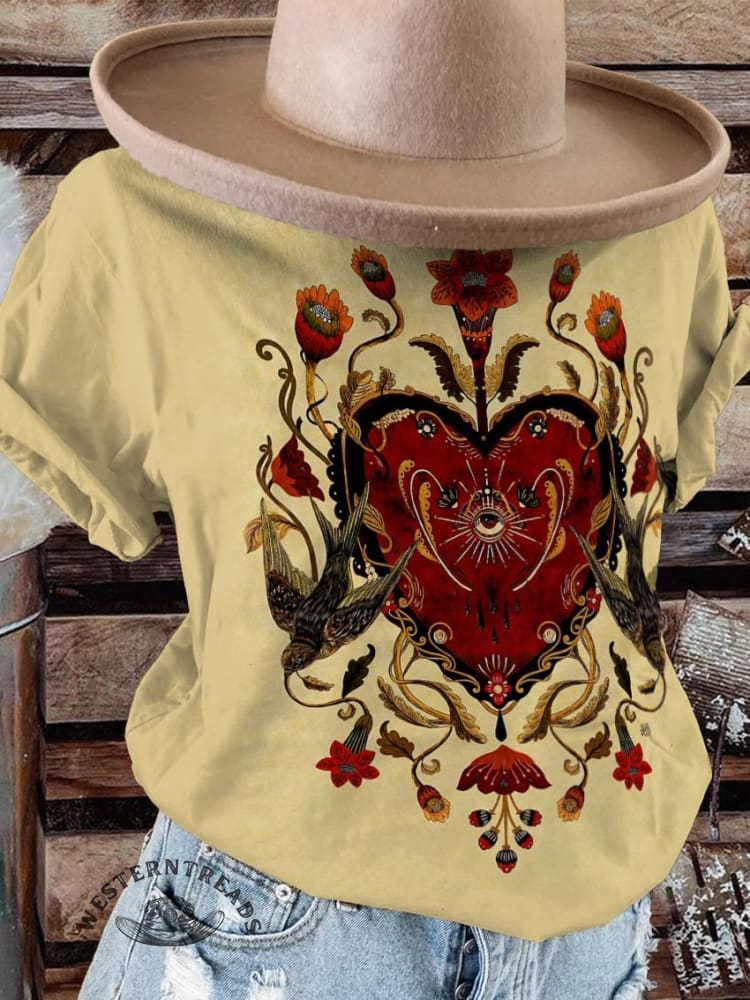 Vintage Heart Print T-shirt