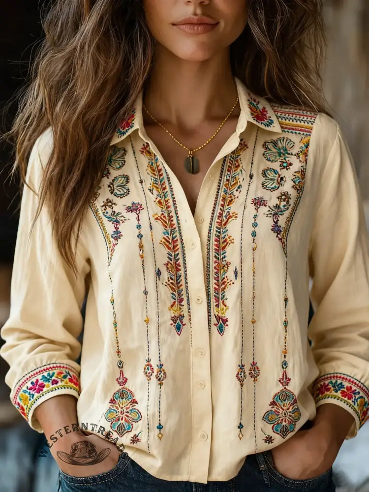 Women's Vintage Art Print Casual Shirt