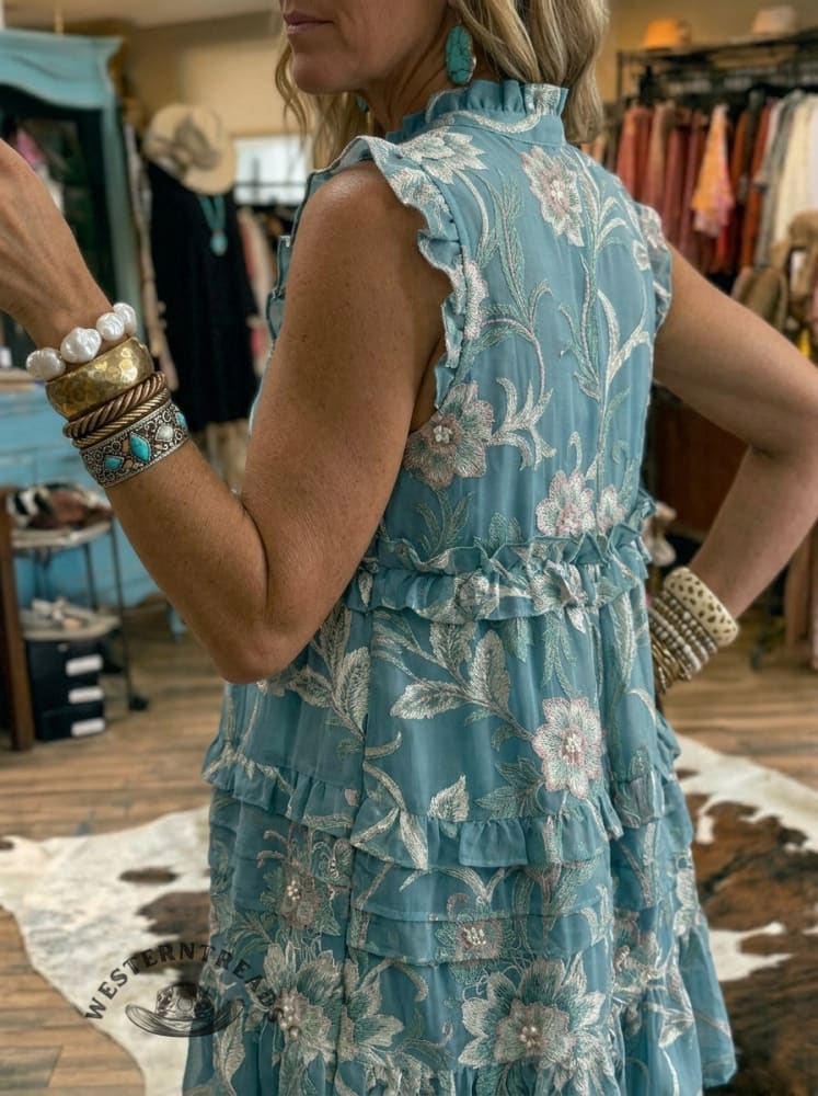 Ethnic Floral Print Casual Ruffle Sleeveless Dress