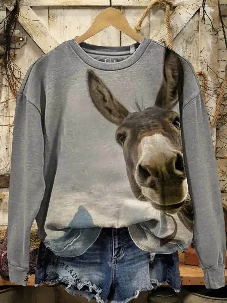 Vintage Art Print Casual Sweatshirt