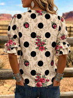 Women's Floral Cow Print Puff Sleeve Casual Shirt